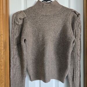Women's Brown Puff-Sleeve Knit Sweater
